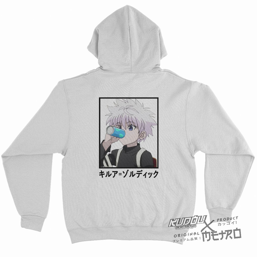 Hoodie Killua Chibi Kanji Jepang White Hunter X Hunter Anime Manga