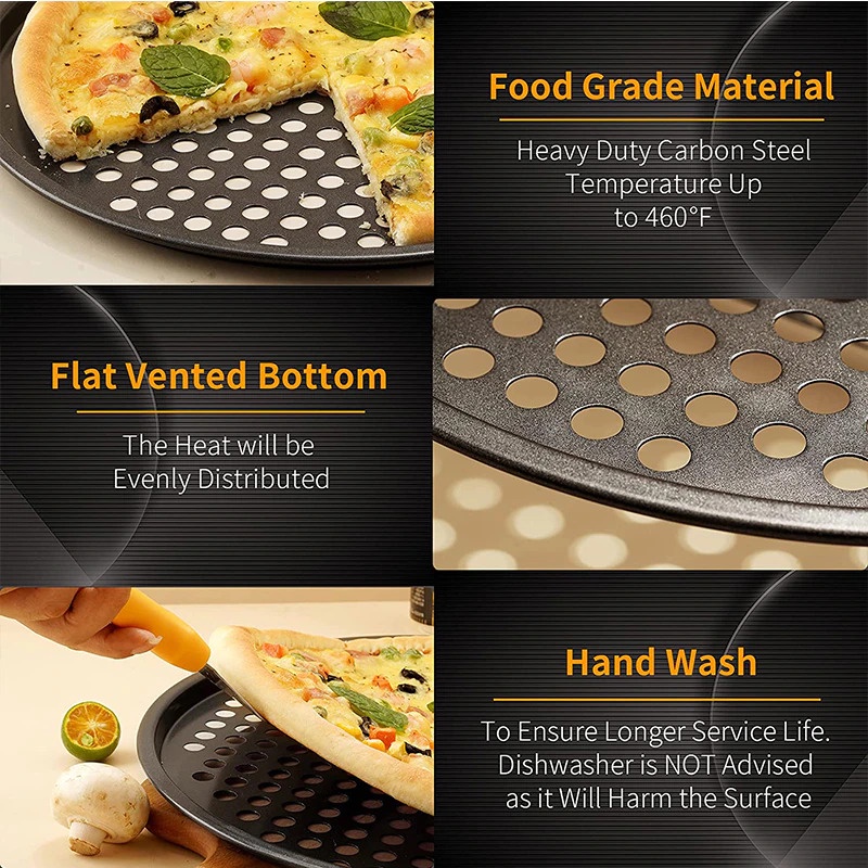 Loyang Nampan Pizza Papan / Tatakan / Piring Pemanggang Adonan Pizza Kue Tart Pie Anti Karat Tahan Panas Sempurna Anti Lengket Awet Berkualitas Non Stick Baking Tray Carbon Steel 32cm