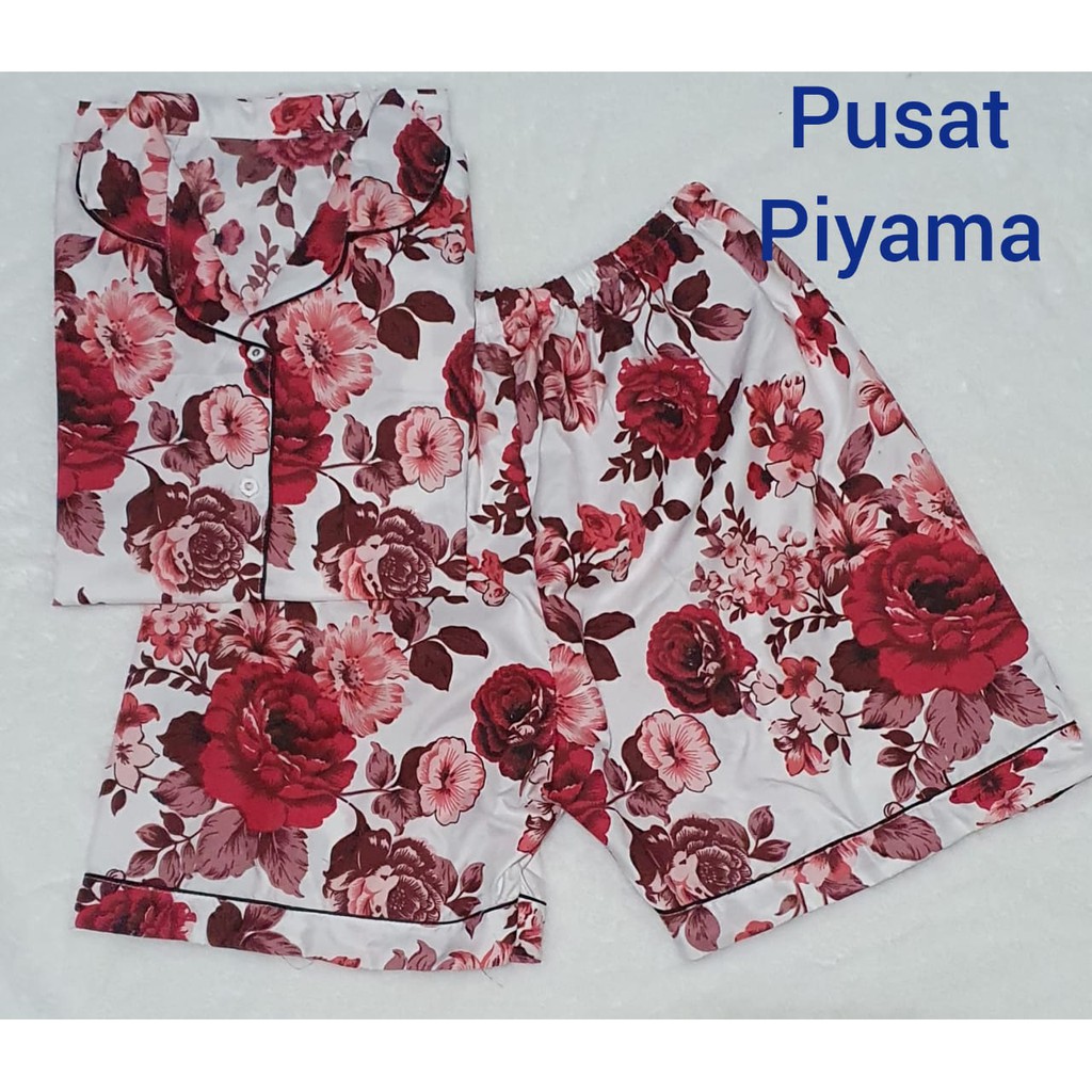 Setelan Piyama Baju Tidur Wanita Motif Bunga Mawar Tangan Pendek CP Pajamas Cewek Dewasa kekinian