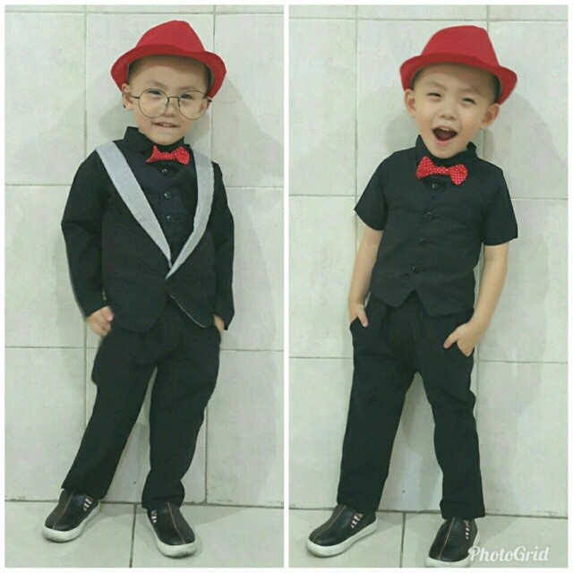 Baju Pesta Kondangan Anak Bayi Laki Jas Panjang Tuxedo Hitam Dasi Kupu
