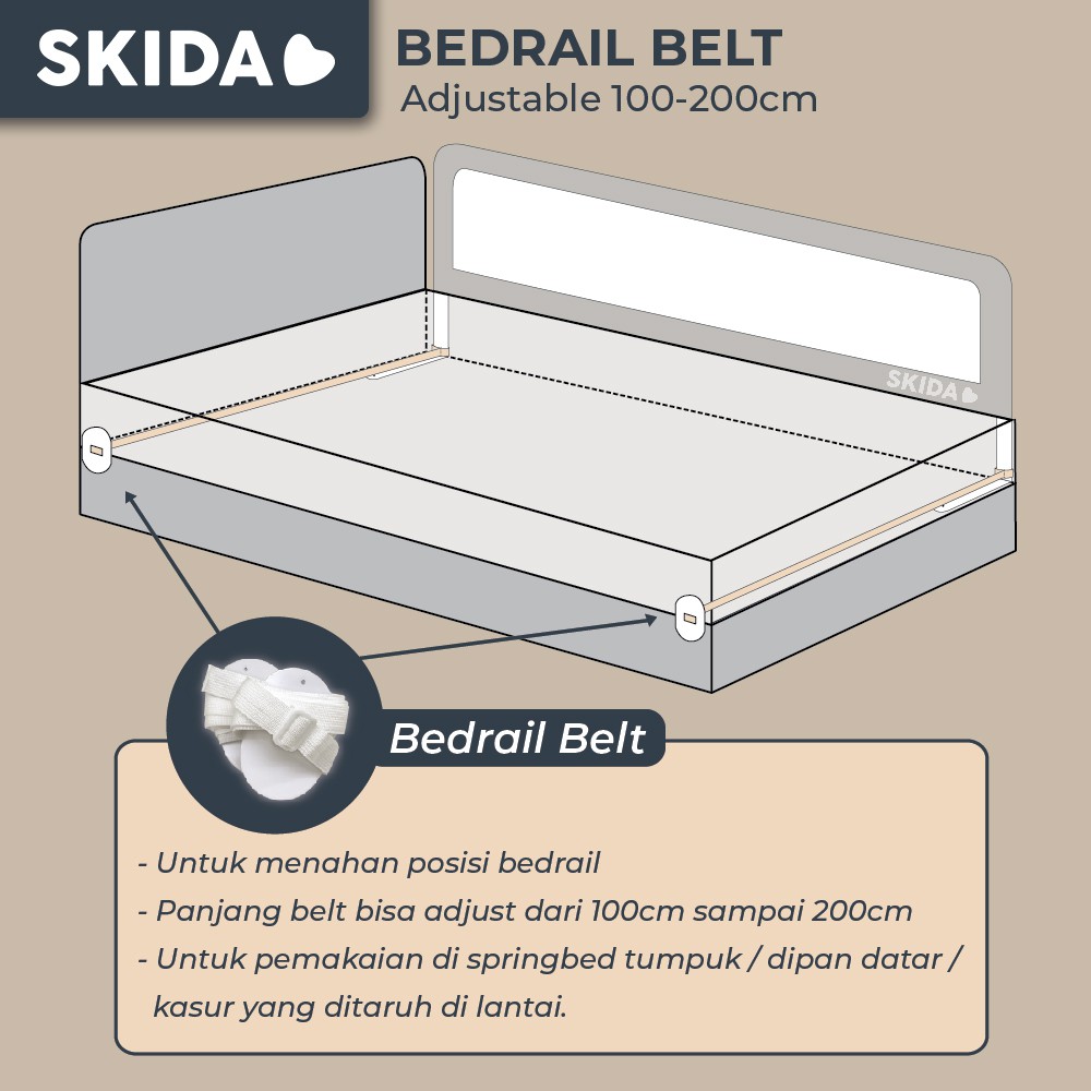 Skida Bedrail Belt / Long Strap / Mattress Anchor Straps / Tali Pengencang Pagar Pengaman Ranjang