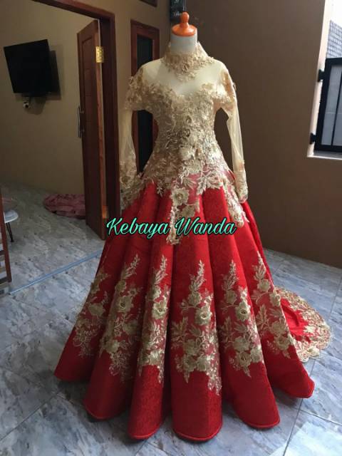 (PO) Gaun Pengantin Bunga 3D + Jaguar / Gaun Pengantin Belimbing + Selendang / Gaun Pengantin Ekor