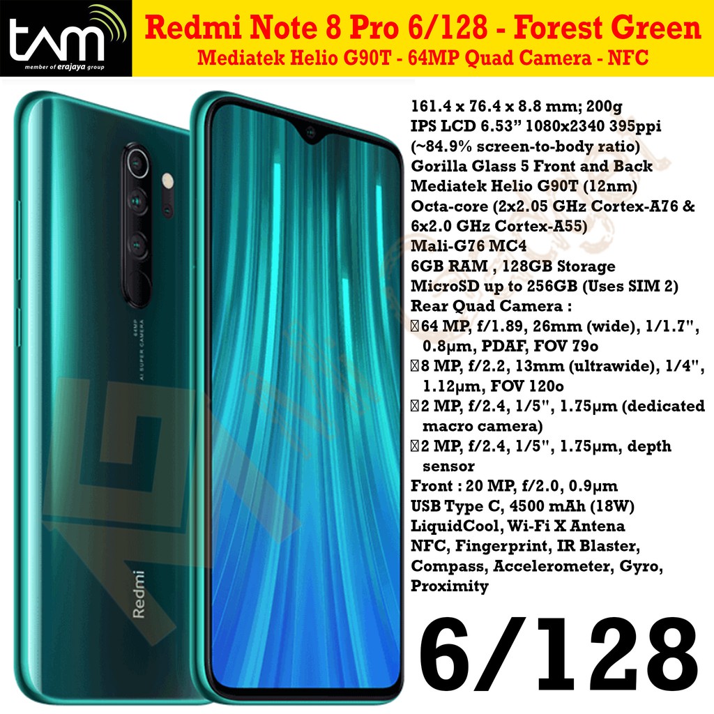 Xiaomi Redmi Note 8 Pro 6gb Ram 128gb Storage 64mp Quad Camera Nfc Garansi Resmi Indonesia