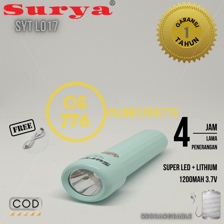 LAMPU SENTER LED SURYA SYT L017 / SENTER LED MINI SURYA SYT L017 / CAHAYA PUTIH / RECHARGEABLE