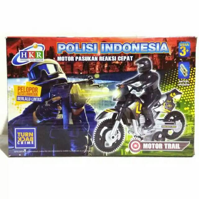 Mainan motor polisi elektronik - Polisi Indonesia HKR  musik, lampu bisa jalan