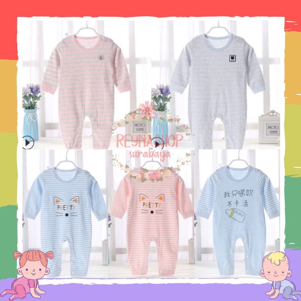 (UAV-UAZ) Jumper Panjang Bayi Kancing-Jumsuit Bayi-Baju Tidur Bayi Anak Panjang Import