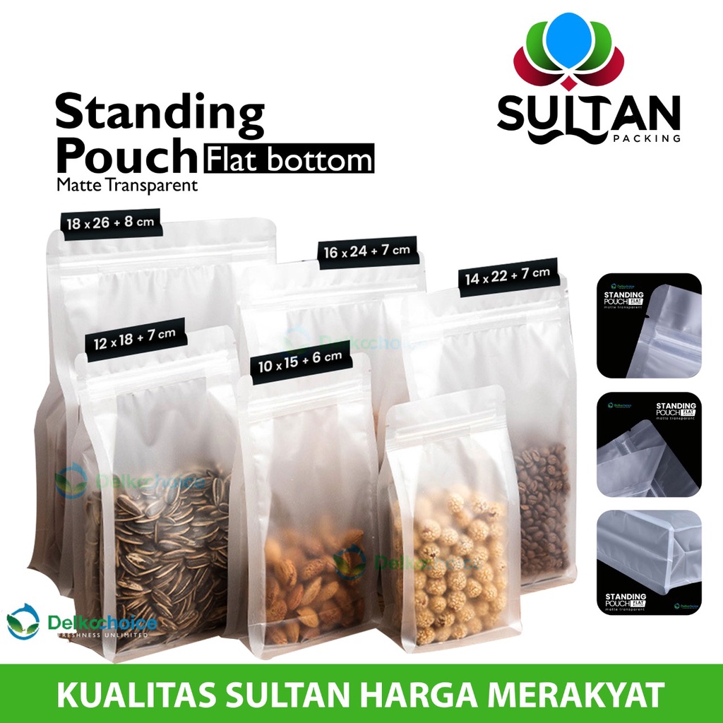 Standing Pouch Flat Bottom Matte Doff Plastik Kemasan Delkochoice