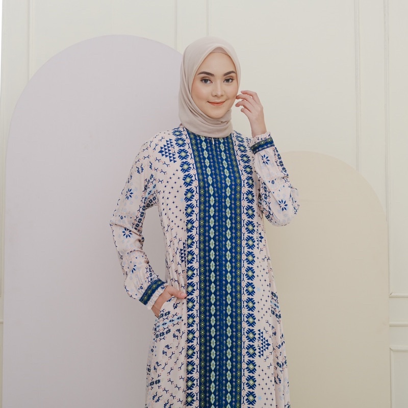 Restock !! Azila Dress (Resleting depan) Rayon Motif