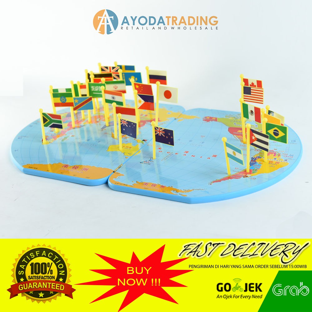 Mainan Edukasi Peta Bendera Dunia World Flag of The World Map