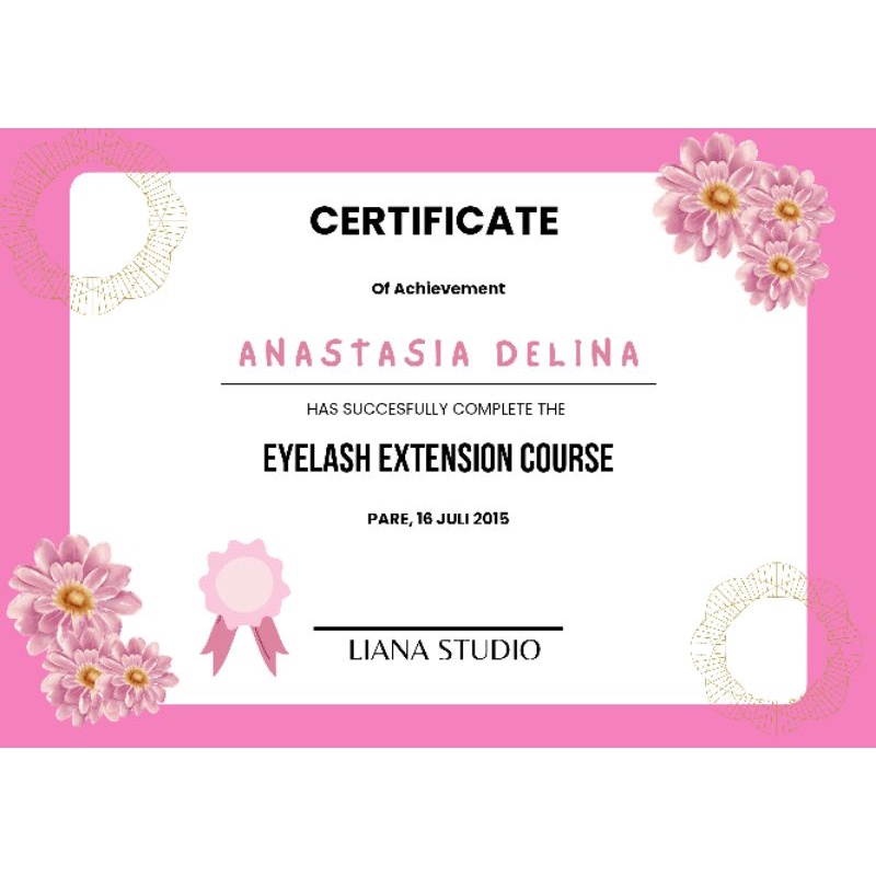 CERTIFICATE SALON EYELASH EXTENSION, LASH LIFT, SULAM ALIS, FACIAL, BB GLOW, DLL