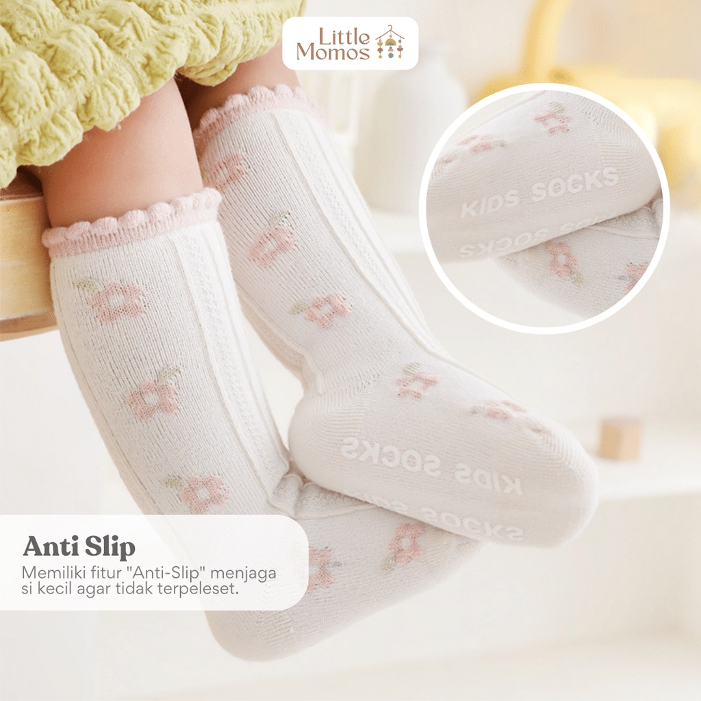 Little momos Kaos Kaki Panjang Anak Bayi Flower Embroidery 0-3 Tahun / Kaos Kaki Anak Perempuan Lucu dan Nyaman