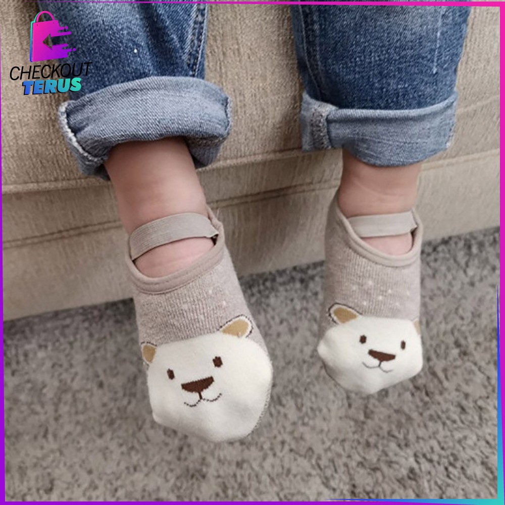 CT P91 Kaos Kaki Anak Anti Slip Ankle Bayi Anti Tergelincir Baby Socks Anti Slip Dengan Strap Kaos Kaki Karakter Kartun Hewan