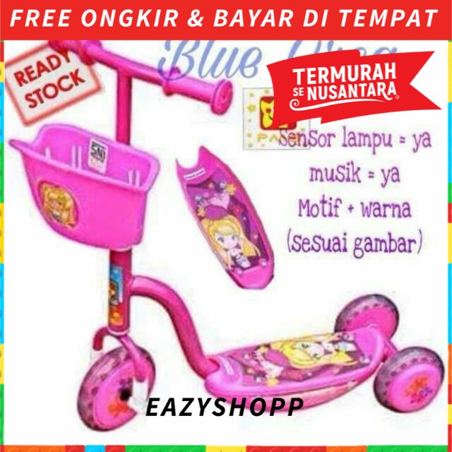 Sekuter Mainan Anak Scooter Skuter Perempuan Cewek Injak Lampu Terbaru Roda 3 Sepeda 3 4 5 6 Tahun