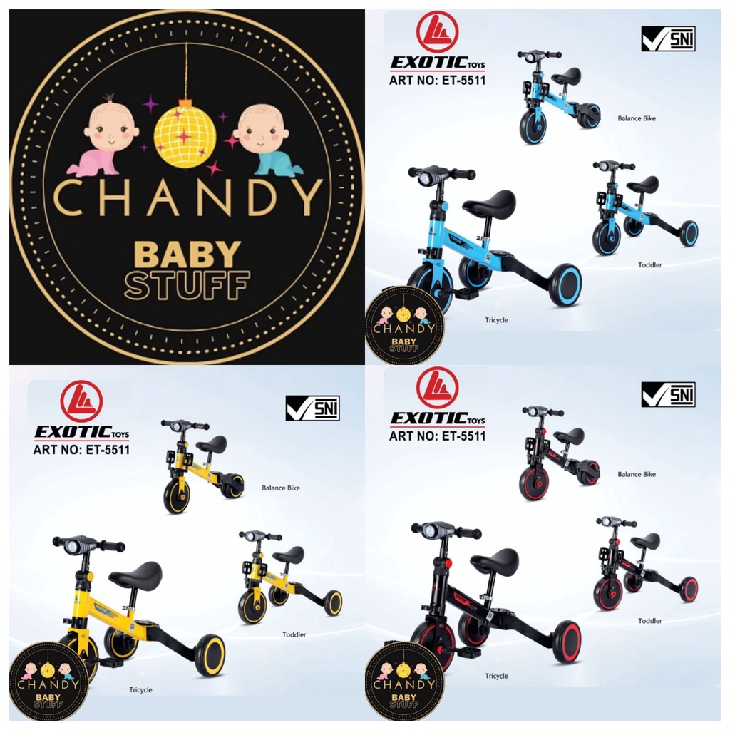 SEPEDA ANAK RODA TIGA BALANCE BIKE ADA MUSIK EXOTIC ET 5511 ( LAMPU )