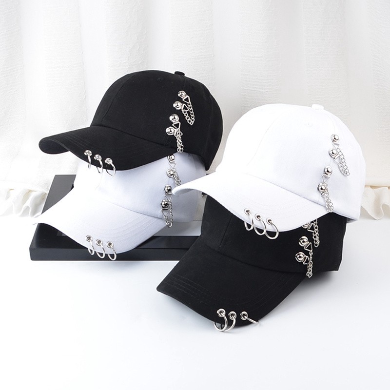 Cincin Logam Besi Ring topi pria topi baseball  Rantai yang Dapat Disesuaikan Hip Hop topi wanita fashion