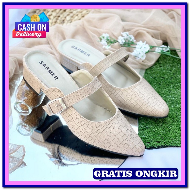 (Bisa Cod) Sepatu Hak Tahu Wanita Murah Kekinian Sandal Tahu High Heel Sarmer - Vesila Heels Cream