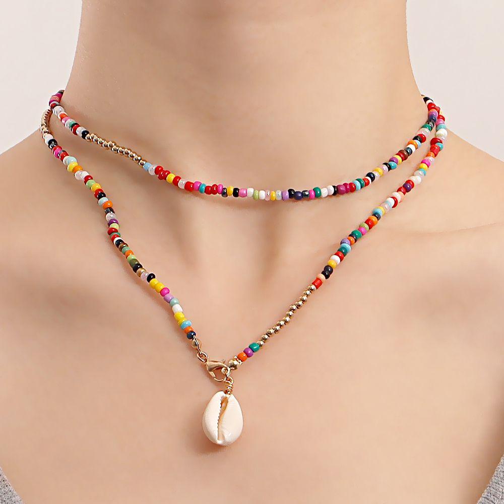 Mxbeauty Kalung Manik Warna-Warni Minoritas Gaya Nasional Rantai Klavikula Y2K Bohemian Alloy Korea Necklace