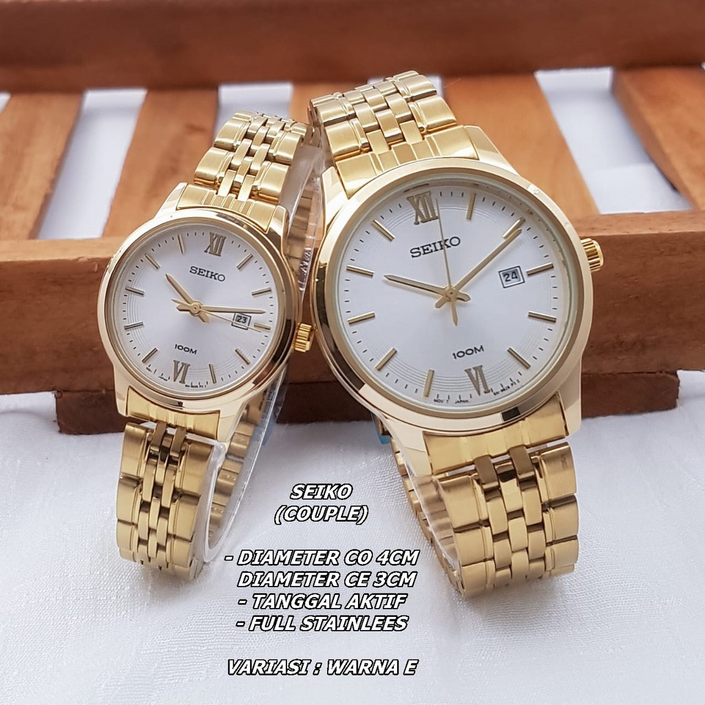 JAM TANGAN COUPLE SEIKO RANTAI BODY BULAT TANGGAL AKTIF