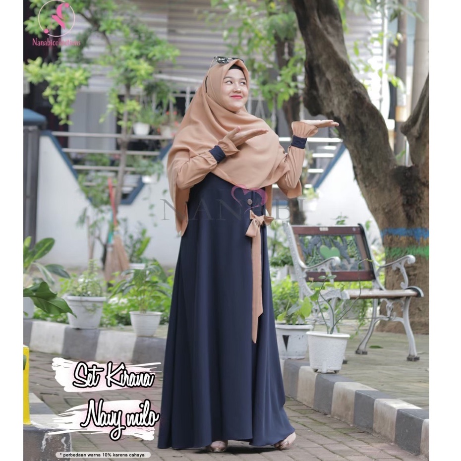 Gamis Set Square Segiempat Navy Milo Kirana Series Nanabi Collections - Dress Syari