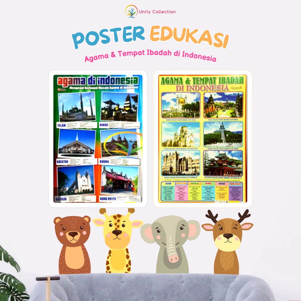 Poster Edukasi Anak Belajar Agama dan Tempat Ibadah Di Indonesia