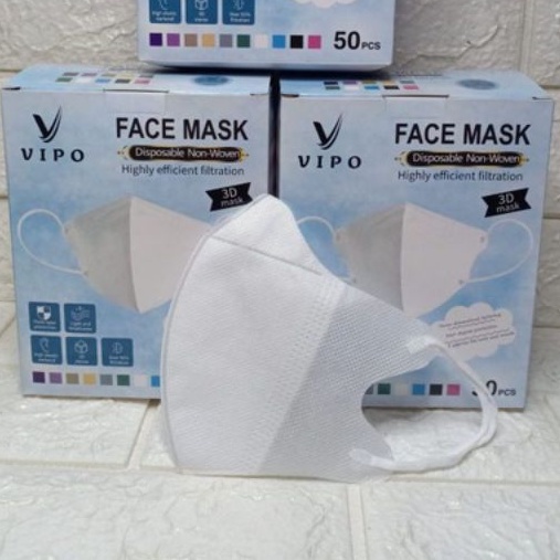 Masker Duckbill Vipo disposable face mask Duckbill facemask/ isi 50pcs warna hitam putih/ masker mur