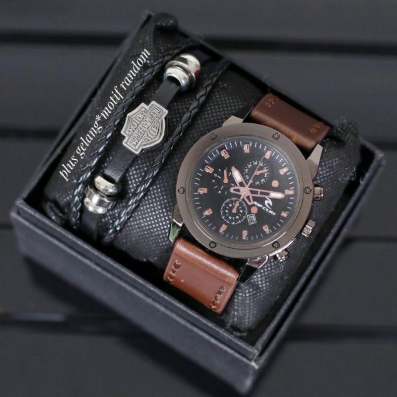jam tangan pria/RIPCURL/jam tangan keren/jam tangan+gelang/jam tangan pria tali kulit/tali kulit/