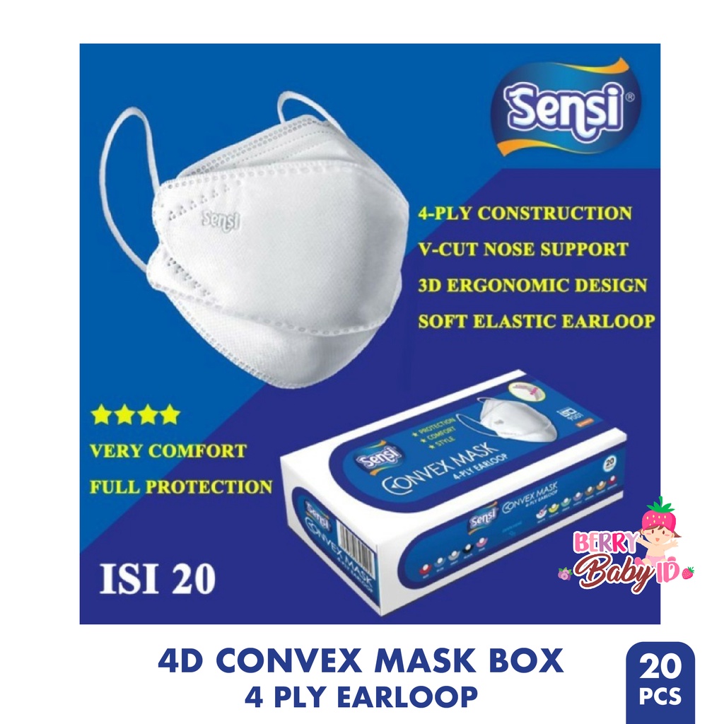 Sensi 20 Pcs 4D Convex Mask 4 Ply Masker Earloop Masker Medis Box Berry Mart