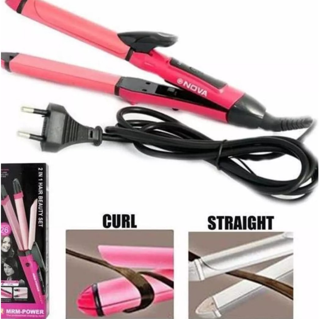 Catokan Nova Catokan 2IN1 Pelurus dan Pengeriting Rambut / Nova 2 in 1 Hair Beauty Set NHC-2009 - Catokan Pelurus dan Pengeriting Rambut - Pink