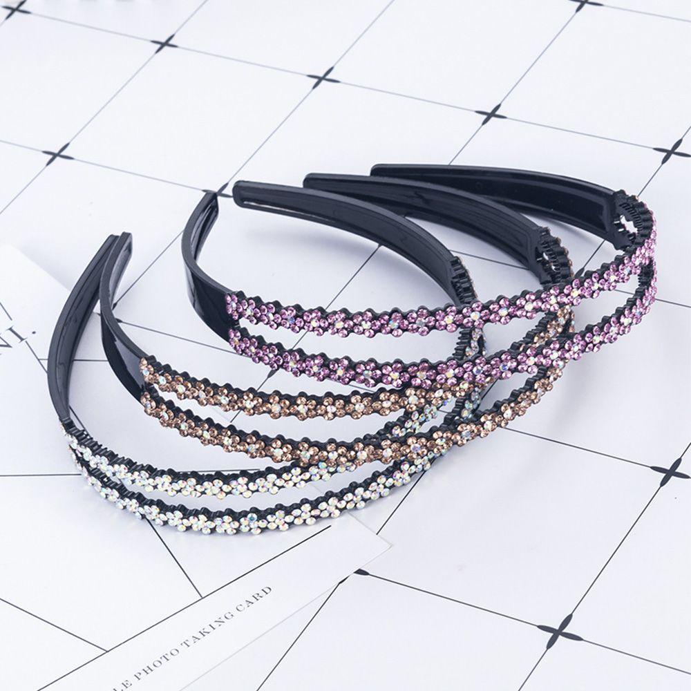 NEEDWAY Bando Korea Sederhana Penuh Berlian Imitasi Anti-slip Baris Ganda Plum blossom Hair Band