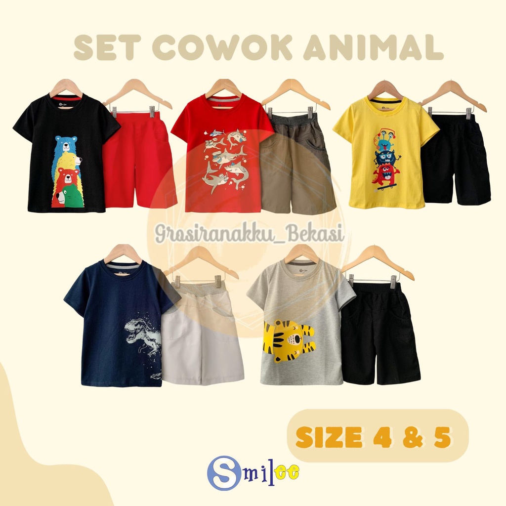 Setelan Anak Smilee Animal Junior Mix Motif Size 4&amp;5Thn Murah