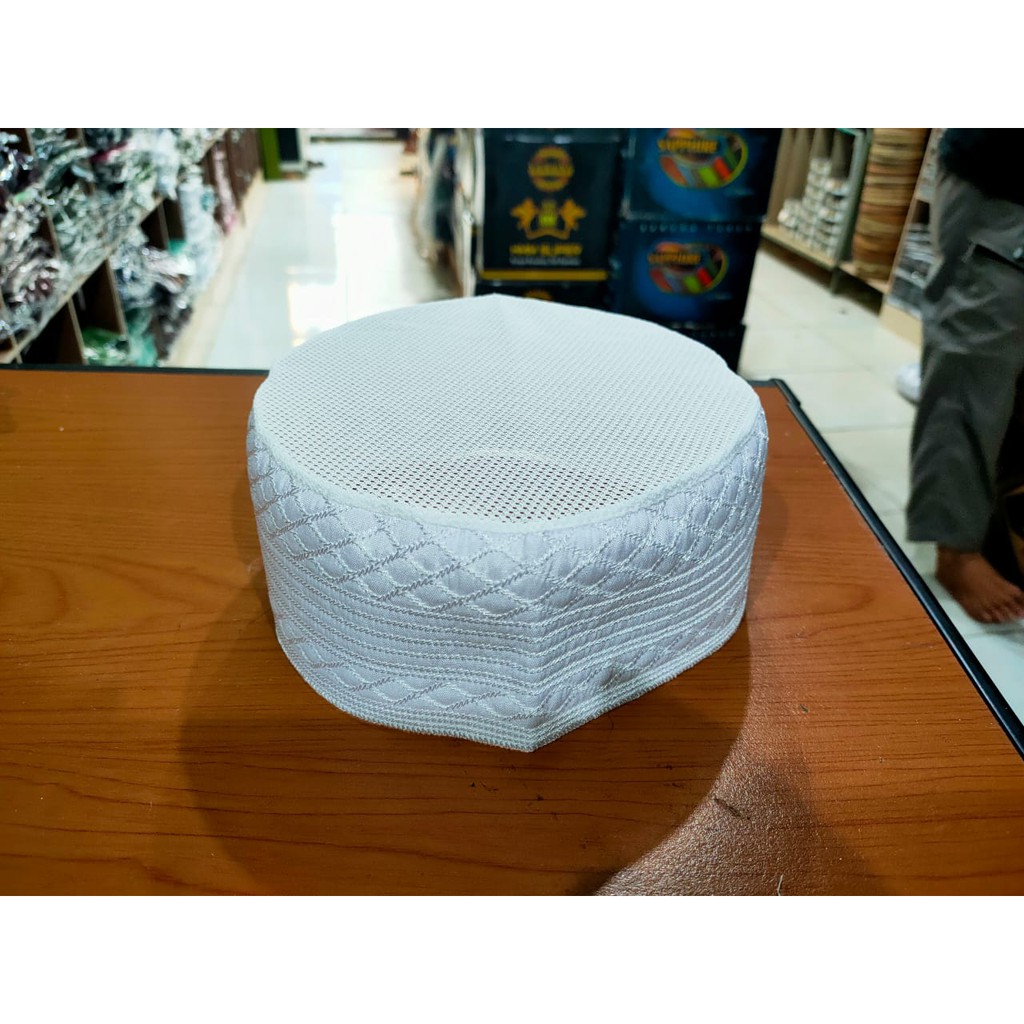 Peci Madinah Jaring Kopiah Haji / Peci Haji / Peci Putih / Madinah Jaring