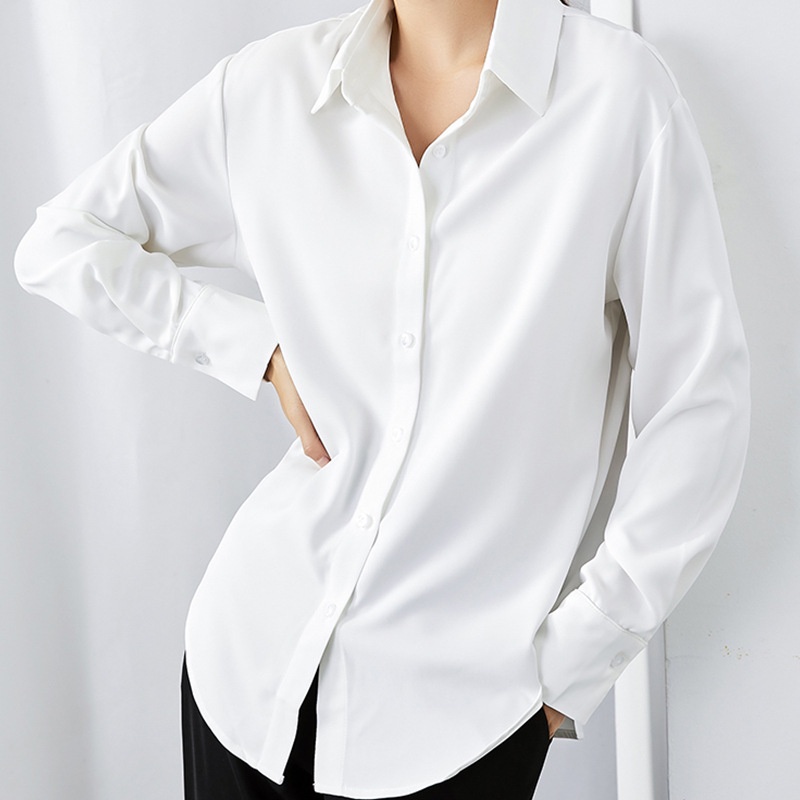 【Moon Blush】Korean Solid Button Import Halus Lembut Satin Shirt 7053(S/M/L)