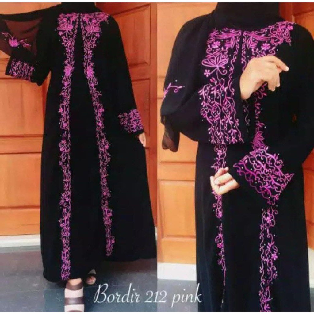 GAMIS ABAYA HITAM BORDIR PINK JETBLACK