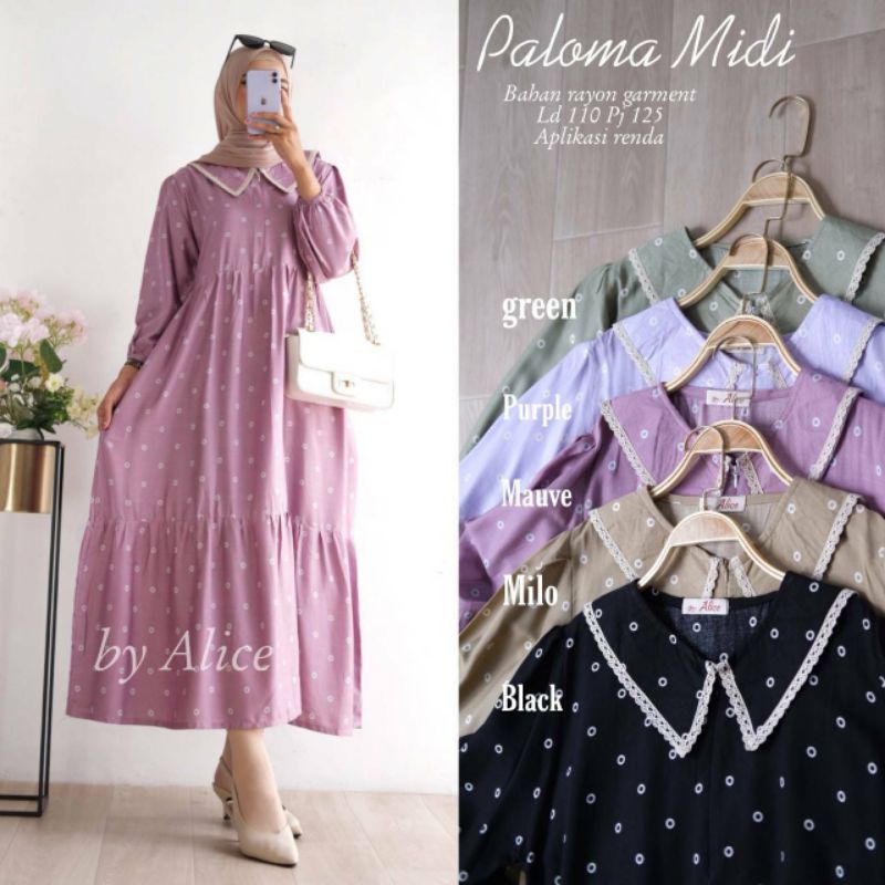 PALOMA MIDI DRESS / MIDI DRESS RAYON / MIDI DRESS POLKA / GAMIS RAYON / DRESS RAYON / GAMIS MURAH