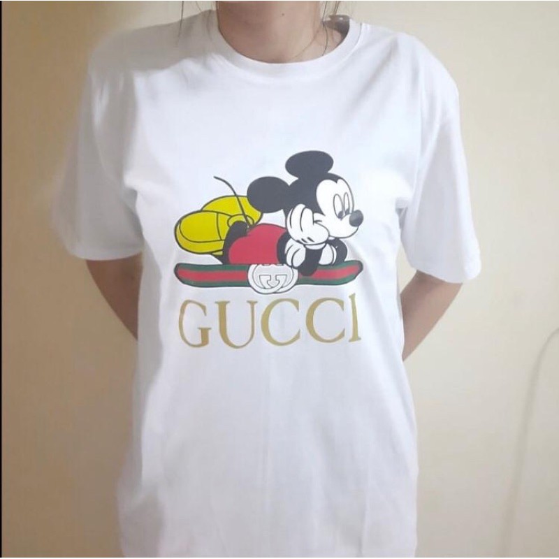 BAJU KAOS TSHIRT PRIA WANITA FASHION BRANDED GUCCI MICKEY MOUSE LOGO