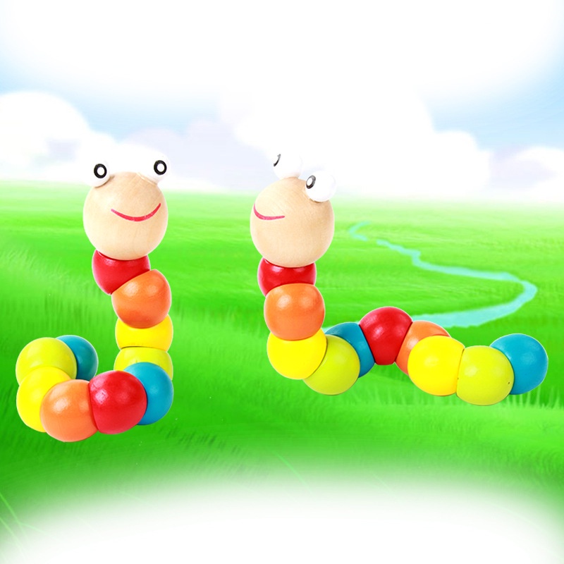 HZ Mainan Edukasi Anak Ulat Kayu Lucu / Mainan Ulat Kayu Lucu / Mini Worm Colorful Wooden Toy