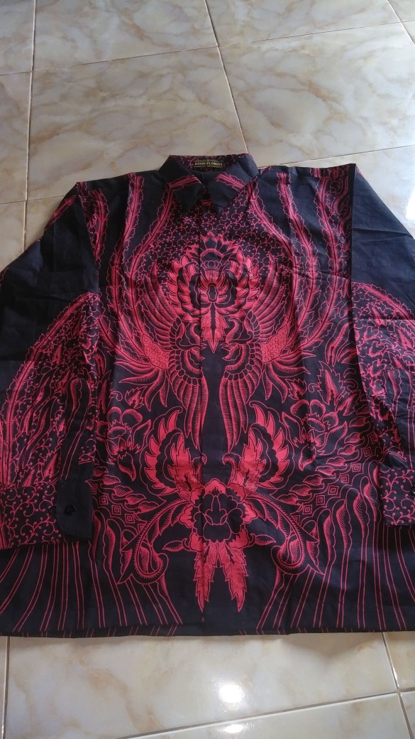 Manuk Peksi Merah Kemeja Batik Pria Slimfit Katun Primisima Full Furing