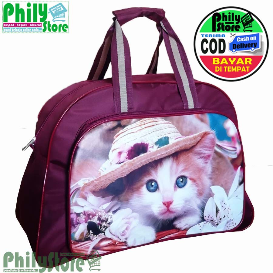 TAS PAKAIAN MOTIF TRAVELBAG BESAR ELLE GAMBAR KUCING TAS MUDIK PULANG KAMPUNG