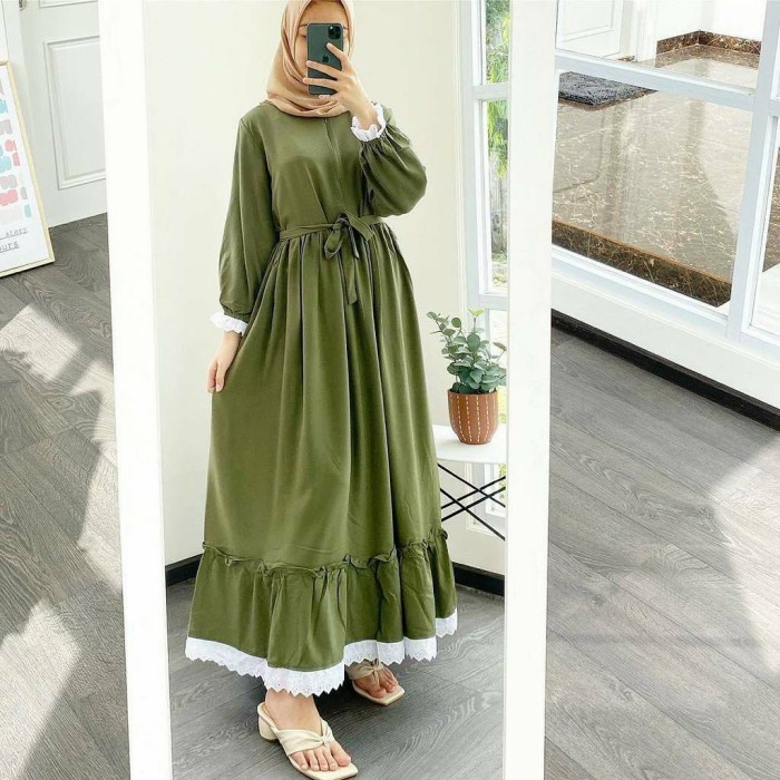 Baju Gamis Wanita Muslim Terbaru Sandira Dress cantik Murah kekinian GMS01 WN-SGN ARMY