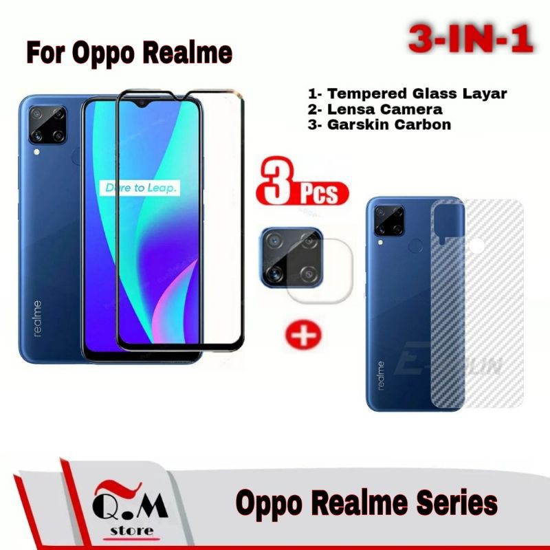 Paket 3in1 Tempered Glass Realme C35 / Narzo 50a Prime / REALME 9 Pro / Realme 9 Pro Plus / C21Y / C21 / C11/ C15 / XT / 5 / 5i / 5s