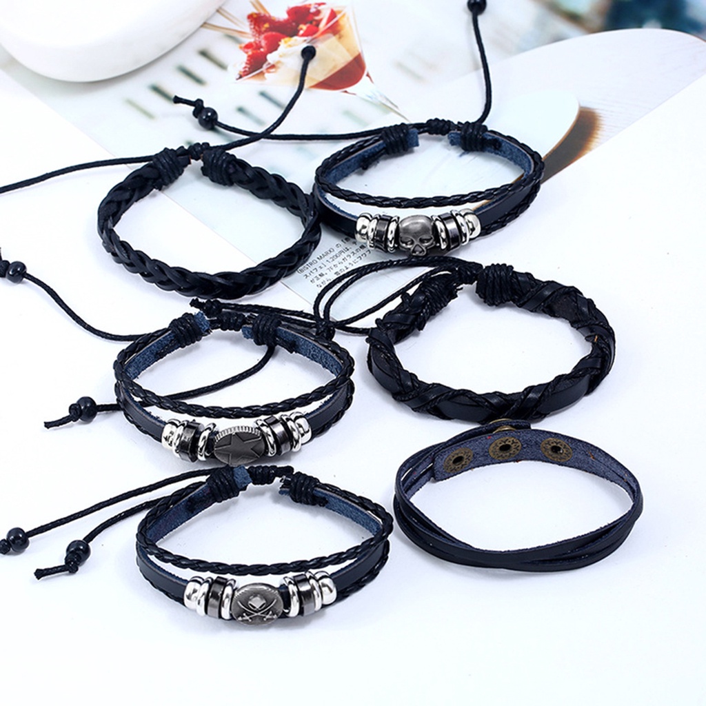 Hu Hu Hu Hu Hu Alat Bantu Pasang Kacamata♡ 6pcs Gelang Multilayer Bahan Kulit Imitasi Untuk Pesta