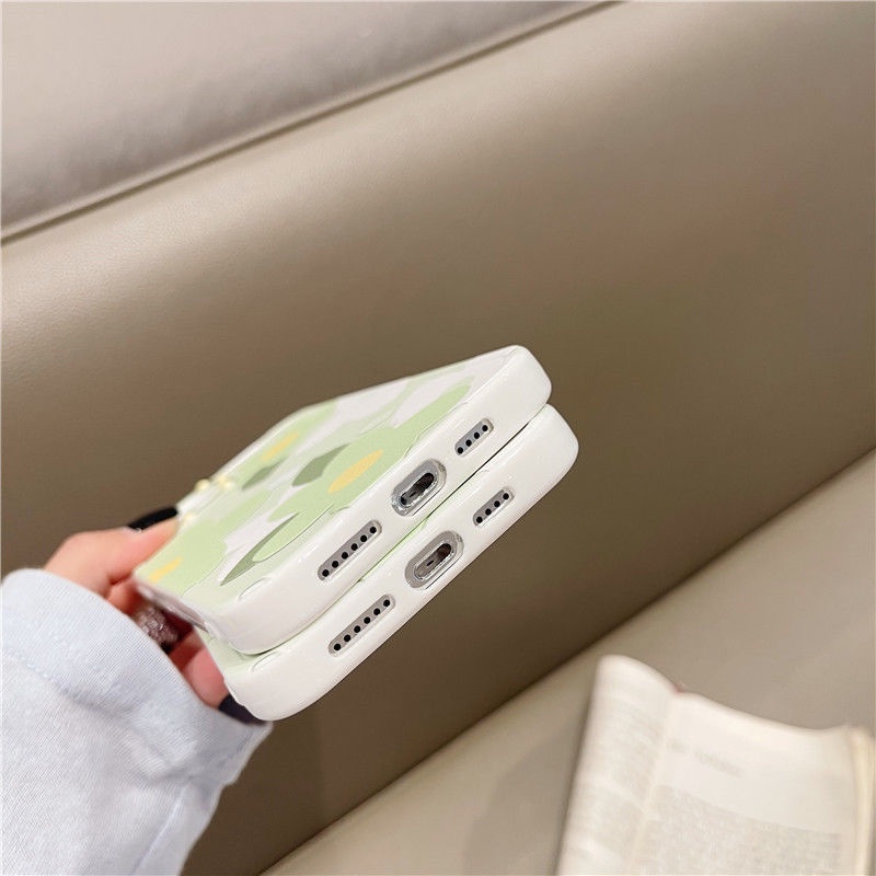 Case Silikon Motif Tiga Bunga Hijau 3d Untuk IPhone 11 12 13 Pro Max X Xs Xr XsMax 7 8 Plus