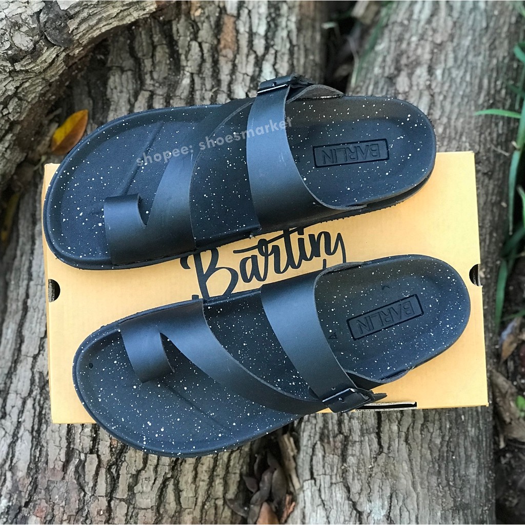 BISA BAYAR DITEMPAT (COD) Sandal Casual Pria Jepit | Naval Full Black | BARLIN