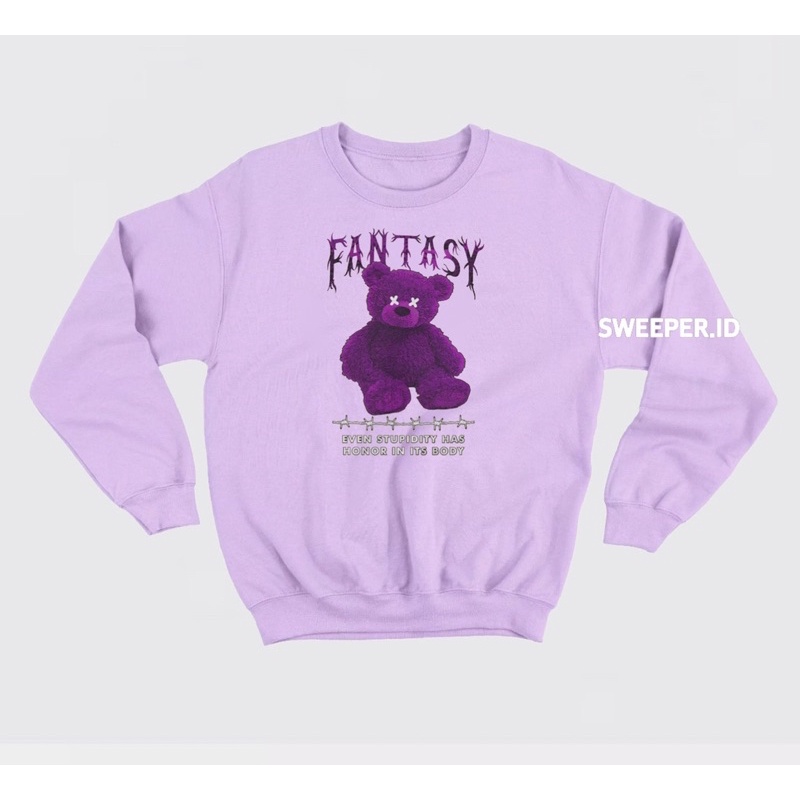 SWEATER CREWNECK MOTIF BEAR FANTASY PRIA &amp; WANITA BAHAN FLEECE