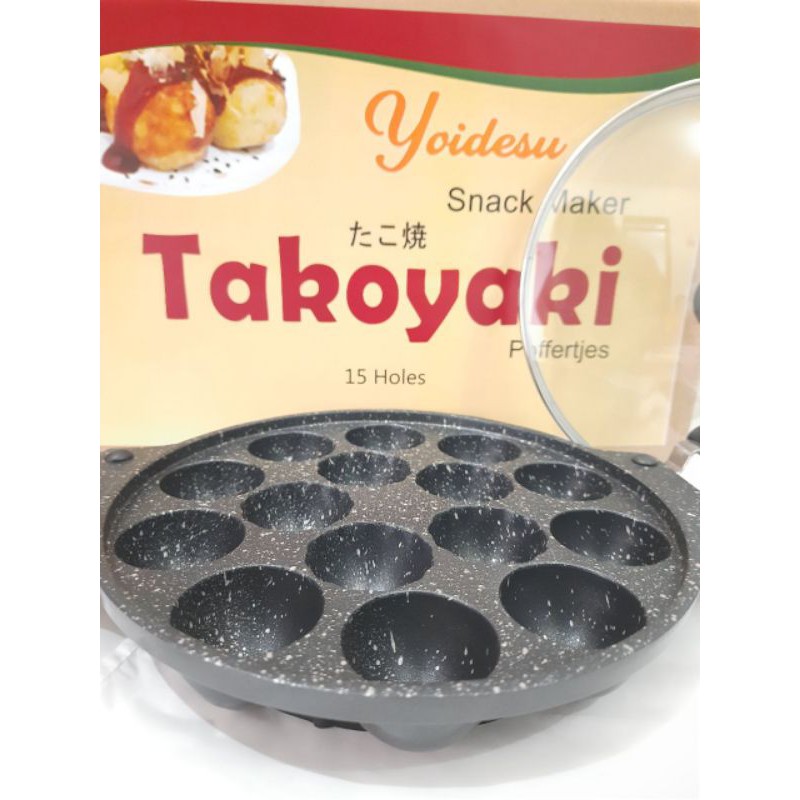 Cetakan Takoyaki Marble Teflon 15 Lubang Snack Maker Poffertjes Tebal