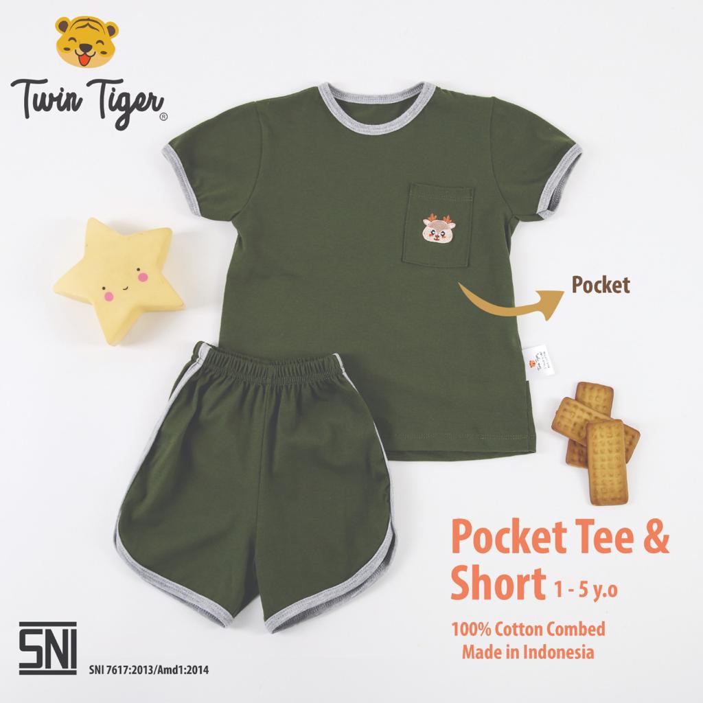 Twin Tiger Baby Setelan Kaos Anak Pocket Tee Baju retro - 0 - 5 tahun