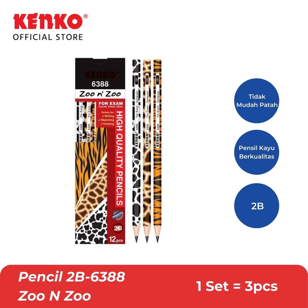 

KENKO PENCIL/Pensil Kayu 2B-6388 Motif Lucu Zoo N Zoo Mix Color 3 PCS