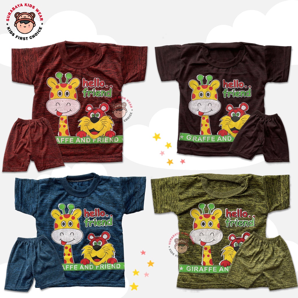 Setelan Kaos Anak Laki - Laki Lengan Pendek Warna Motif Misty