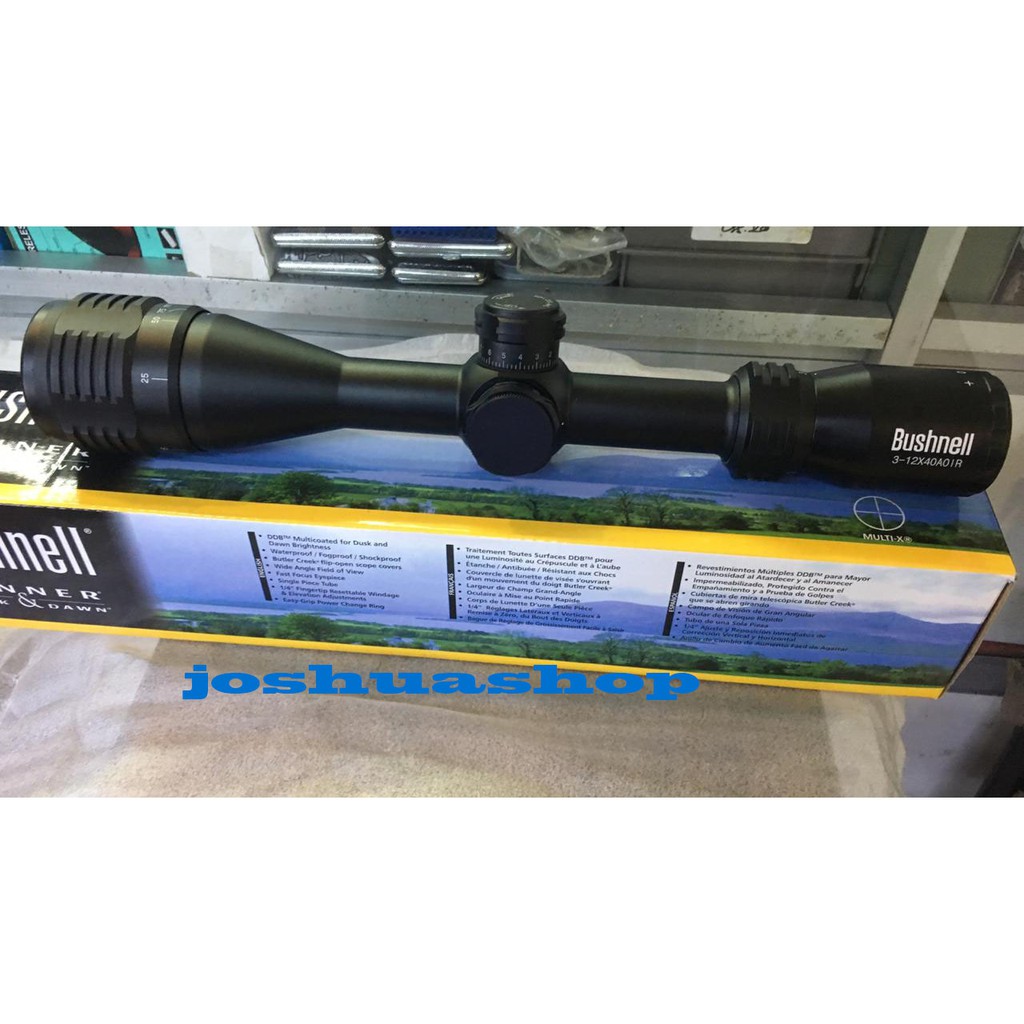 Teleskop Senapan Bushnell 3-12x40 AOIR Tutup flip Tanpa sunhide