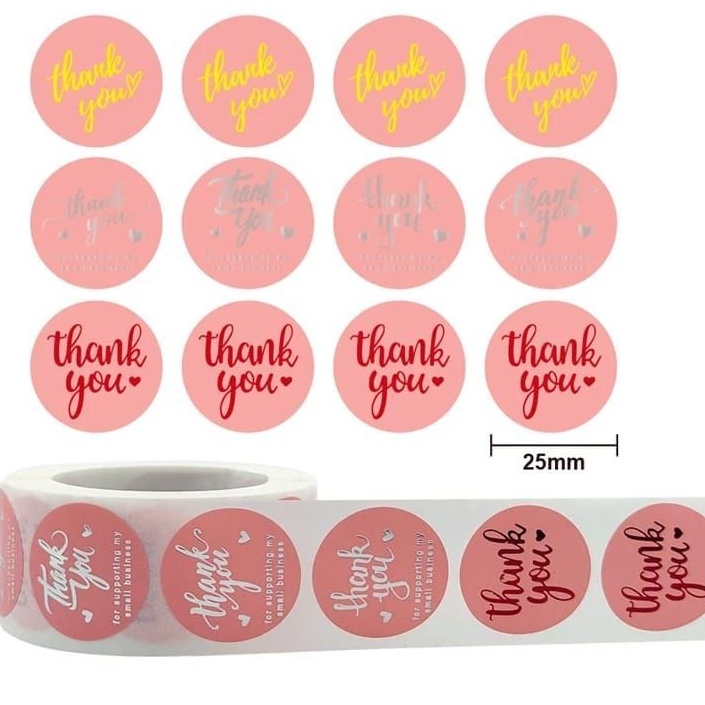 500pcs (1roll), 2.5cm (1inch) Cute Thank You Stiker Pastel Colour Label OL Shop multiple designs in 1 roll